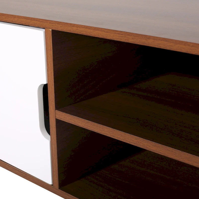 Meuble TV de 120 cm avec pieds obliques et 3 tiroirs décalés pour téléviseurs jusqu'à 102 cm