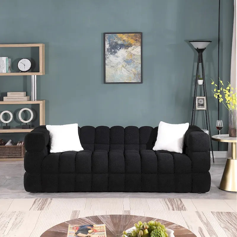 Canapé 3 places rembourré en tissu bouclé de 84,3 pouces avec coussins décoratifs