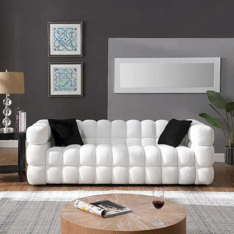 Canapé 3 places rembourré en tissu bouclé de 84,3 pouces avec coussins décoratifs