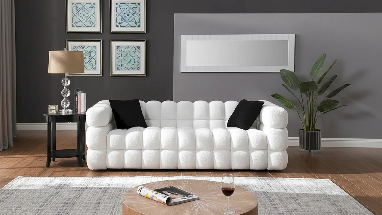 Modern 84.3 Boucle 3-Seater Sofa with Pillows