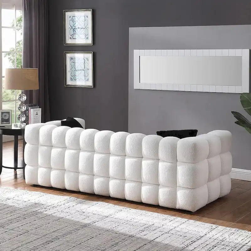 Canapé 3 places rembourré en tissu bouclé de 84,3 pouces avec coussins décoratifs