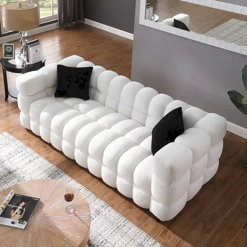 Canapé 3 places rembourré en tissu bouclé de 84,3 pouces avec coussins décoratifs