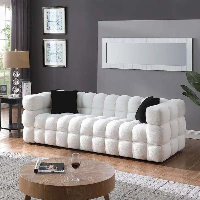 Canapé 3 places rembourré en tissu bouclé de 84,3 pouces avec coussins décoratifs