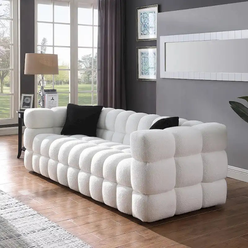 Canapé 3 places rembourré en tissu bouclé de 84,3 pouces avec coussins décoratifs
