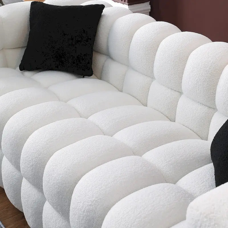 Canapé 3 places rembourré en tissu bouclé de 84,3 pouces avec coussins décoratifs