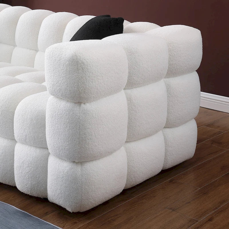 Canapé 3 places rembourré en tissu bouclé de 84,3 pouces avec coussins décoratifs
