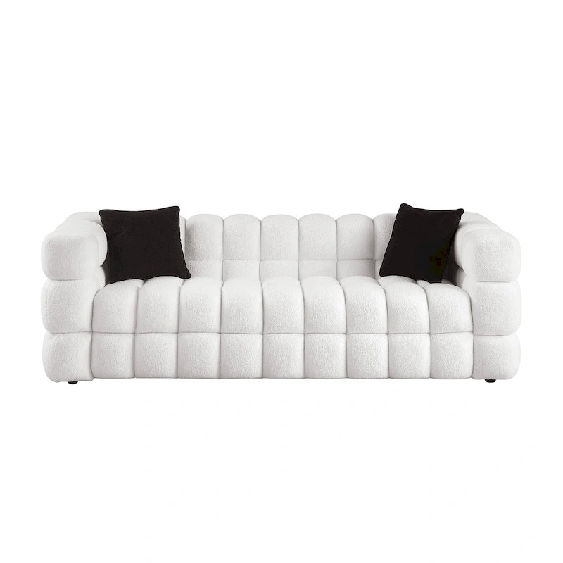 Canapé 3 places rembourré en tissu bouclé de 84,3 pouces avec coussins décoratifs