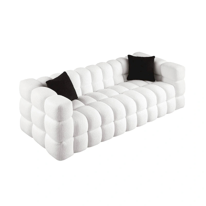Canapé 3 places rembourré en tissu bouclé de 84,3 pouces avec coussins décoratifs
