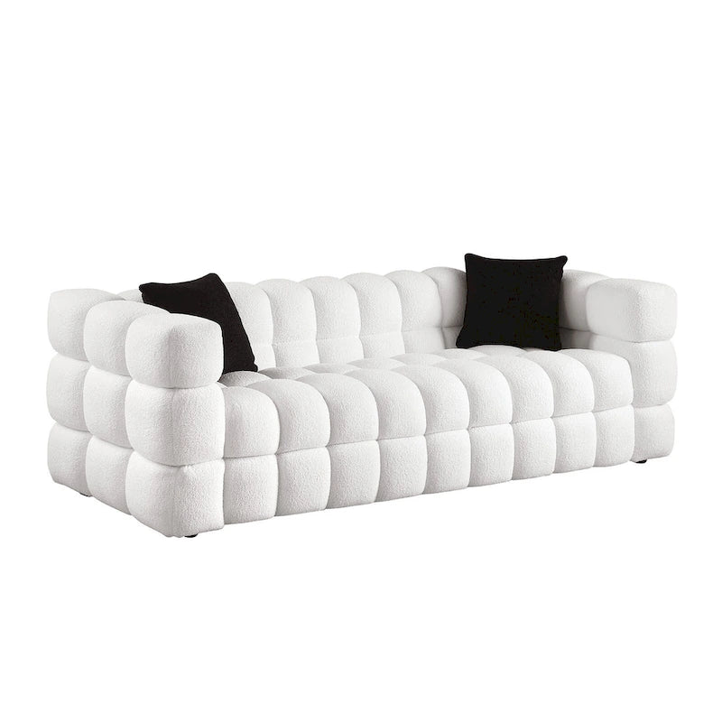 Canapé 3 places rembourré en tissu bouclé de 84,3 pouces avec coussins décoratifs