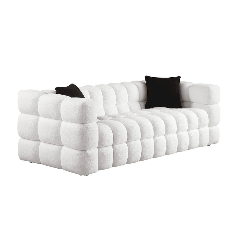 Canapé 3 places rembourré en tissu bouclé de 84,3 pouces avec coussins décoratifs