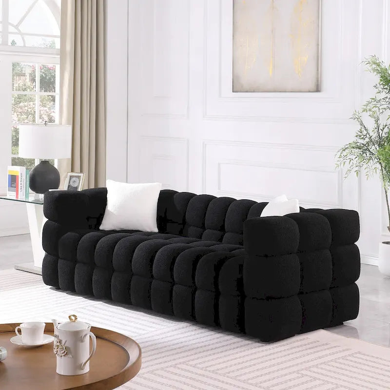 Canapé 3 places rembourré en tissu bouclé de 84,3 pouces avec coussins décoratifs
