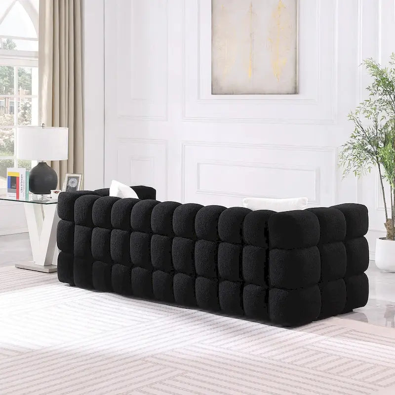 Canapé 3 places rembourré en tissu bouclé de 84,3 pouces avec coussins décoratifs