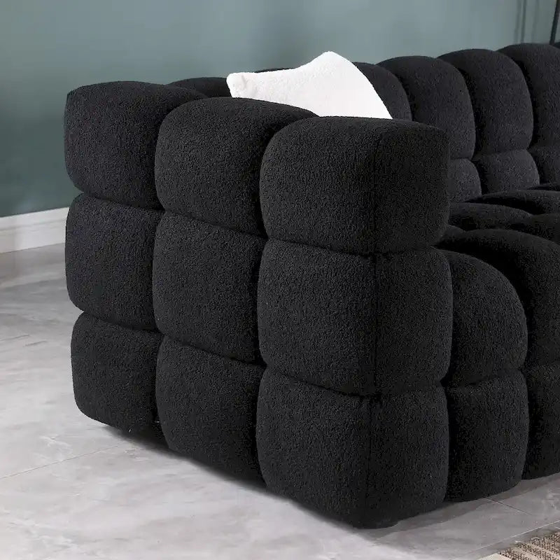 Canapé 3 places rembourré en tissu bouclé de 84,3 pouces avec coussins décoratifs