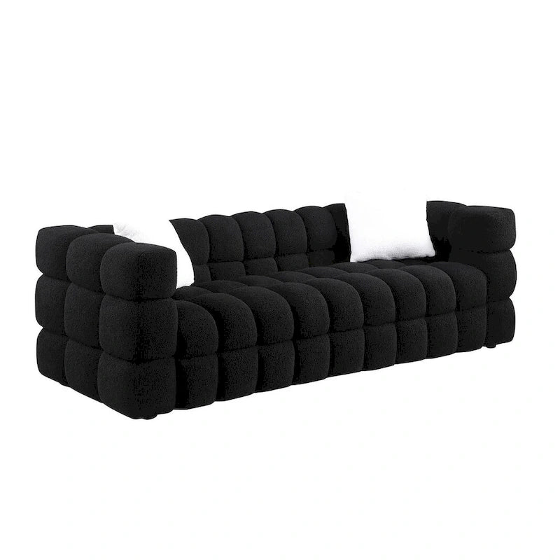 Canapé 3 places rembourré en tissu bouclé de 84,3 pouces avec coussins décoratifs
