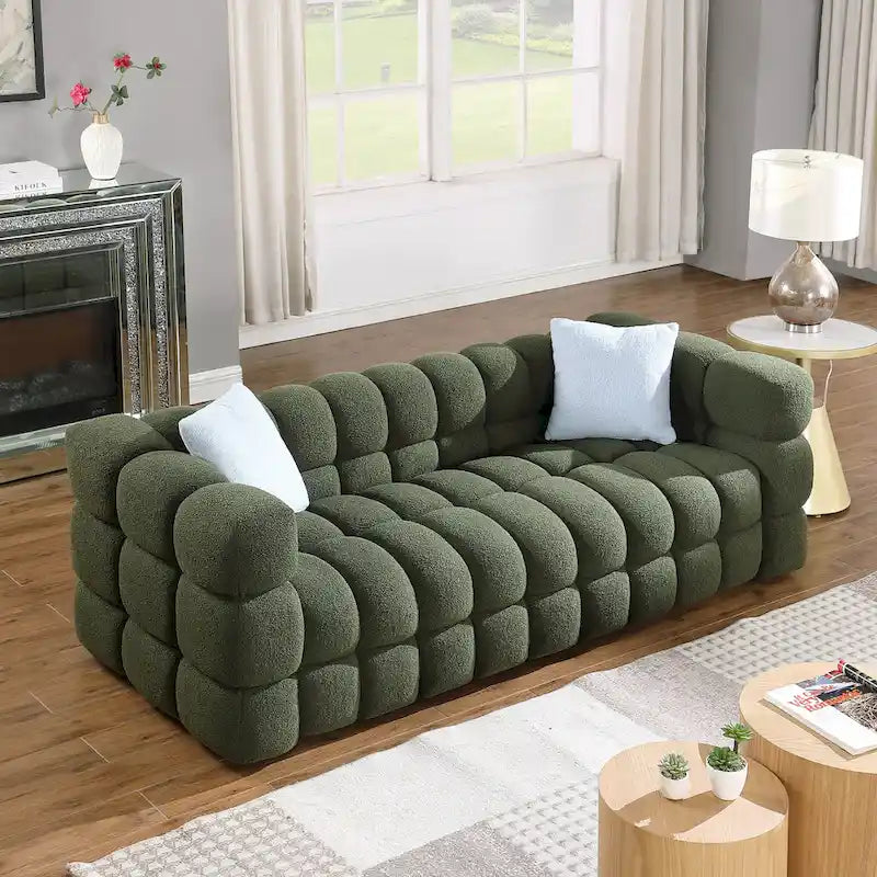 Canapé 3 places rembourré en tissu bouclé de 84,3 pouces avec coussins décoratifs