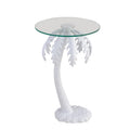 Table d'appoint en métal avec palmier et plateau en verre de 62,87 cm de style Mid-Century, blanc