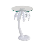 Table d'appoint en métal avec palmier et plateau en verre de 62,87 cm de style Mid-Century, blanc