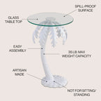 Table d'appoint en métal avec palmier et plateau en verre de 62,87 cm de style Mid-Century, blanc