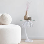 Table d'appoint en métal avec palmier et plateau en verre de 62,87 cm de style Mid-Century, blanc