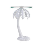 Table d'appoint en métal avec palmier et plateau en verre de 62,87 cm de style Mid-Century, blanc