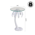 Table d'appoint en métal avec palmier et plateau en verre de 62,87 cm de style Mid-Century, blanc