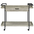 Chariot de bar roulant de 101,6 cm, à 2 niveaux avec tiroir, bois gris et métal noir