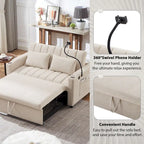 Canapé-lit convertible causeuse avec ports USB, porte-gobelets et dossier réglable