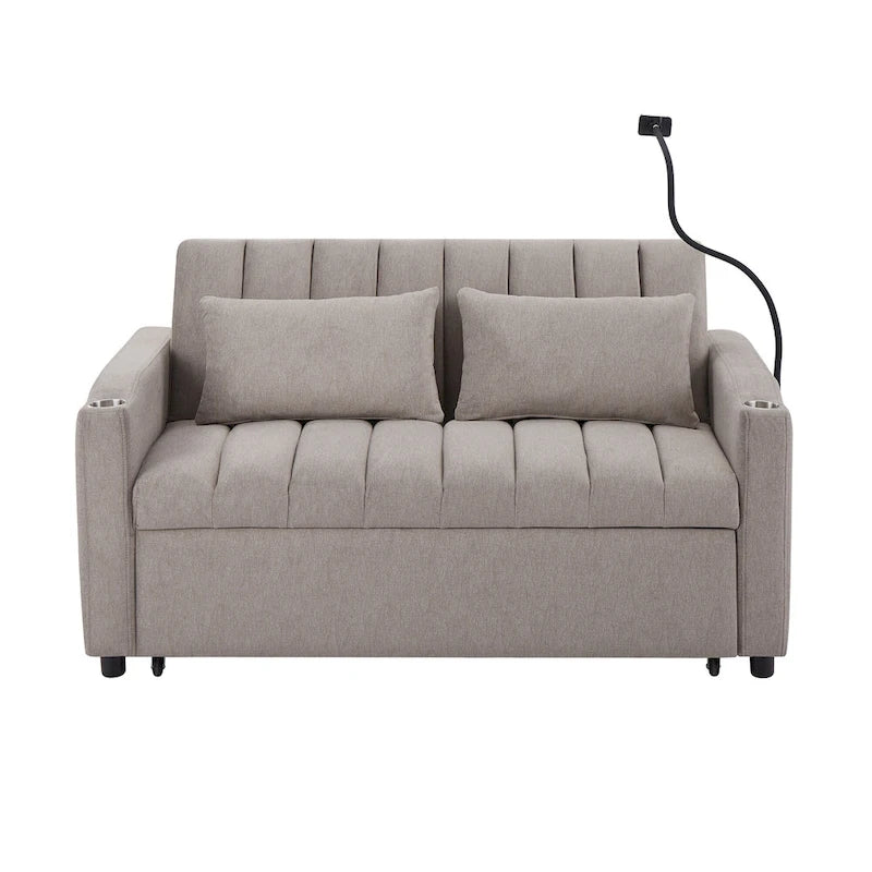 Canapé-lit convertible causeuse avec ports USB, porte-gobelets et dossier réglable