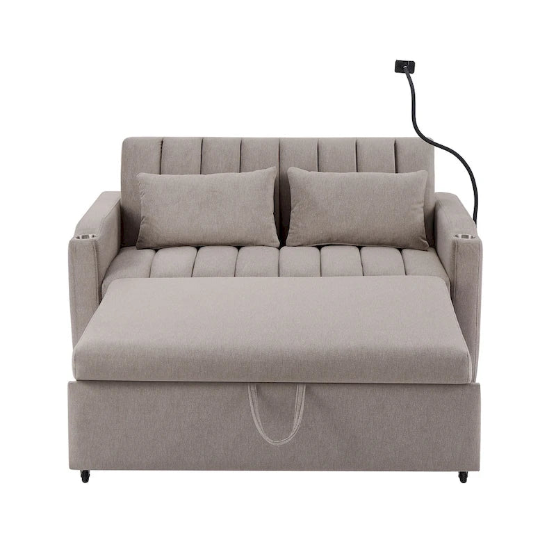 Canapé-lit convertible causeuse avec ports USB, porte-gobelets et dossier réglable