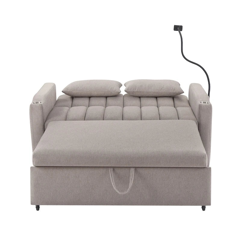Canapé-lit convertible causeuse avec ports USB, porte-gobelets et dossier réglable