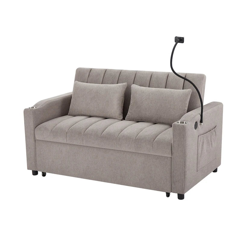 Canapé-lit convertible causeuse avec ports USB, porte-gobelets et dossier réglable