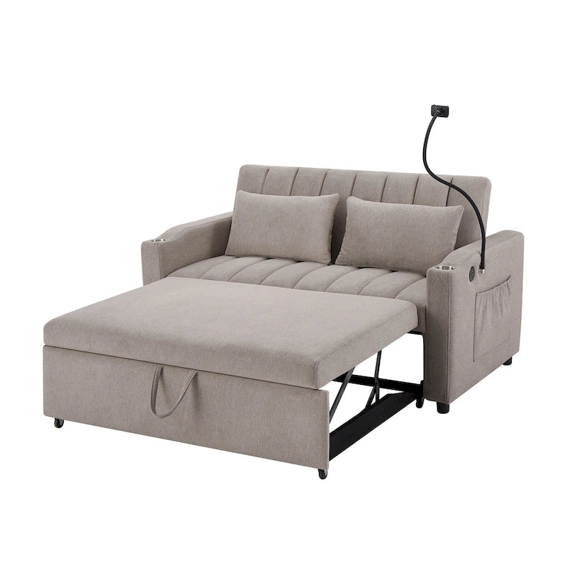 Canapé-lit convertible causeuse avec ports USB, porte-gobelets et dossier réglable