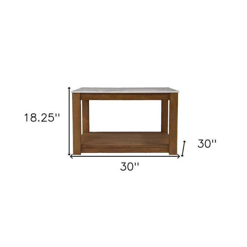 Table basse carrée avec plateau en faux marbre et étagère de rangement, 76,2 cm (L) x 76,2 cm (P) x 46,35 cm (H)