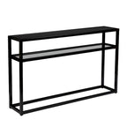 Console en verre noir avec cadre en métal et étagère inférieure