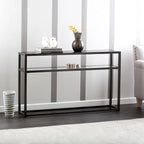 Console en verre noir avec cadre en métal et étagère inférieure