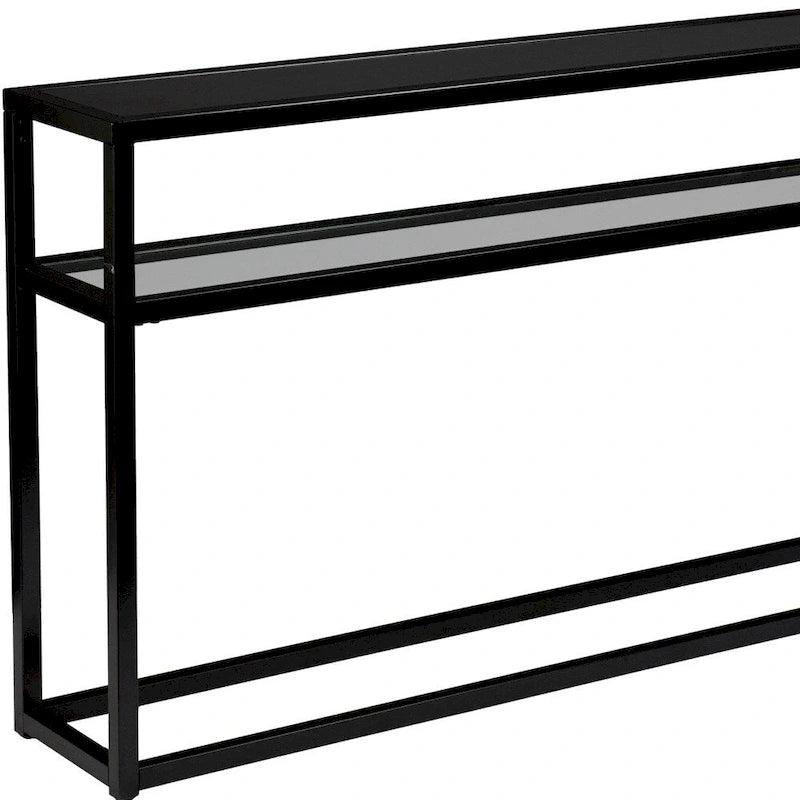 Console en verre noir avec cadre en métal et étagère inférieure