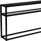 Console en verre noir avec cadre en métal et étagère inférieure
