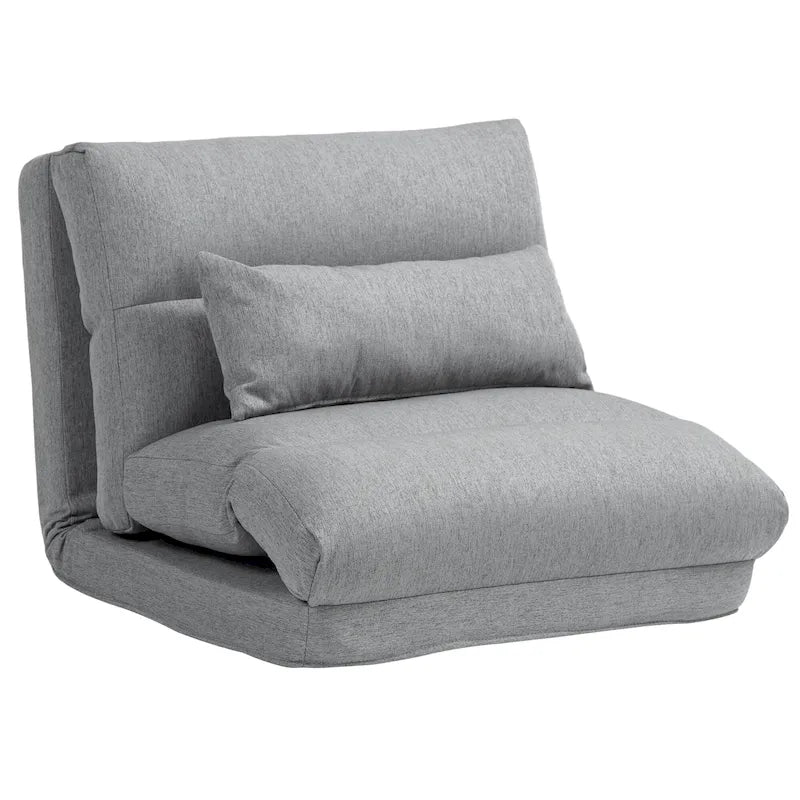 Chaise longue de sol pliable grise avec oreiller