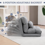 Chaise longue de sol pliable grise avec oreiller
