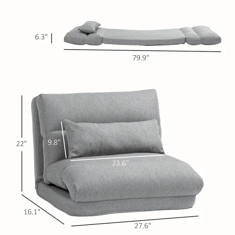 Chaise longue de sol pliable grise avec oreiller