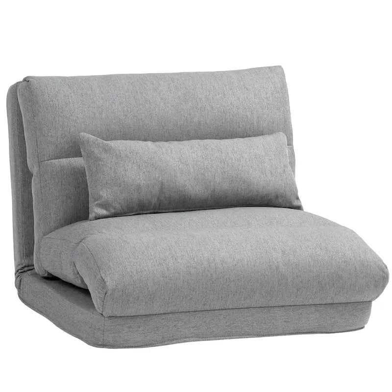 Chaise longue de sol pliable grise avec oreiller