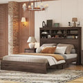 Lit plateforme queen size avec tête de lit de rangement et ports USB