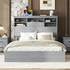 Lit plateforme queen size avec tête de lit de rangement et ports USB