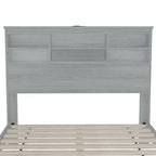 Lit plateforme queen size avec tête de lit de rangement et ports USB