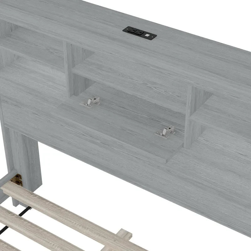 Lit plateforme queen size avec tête de lit de rangement et ports USB