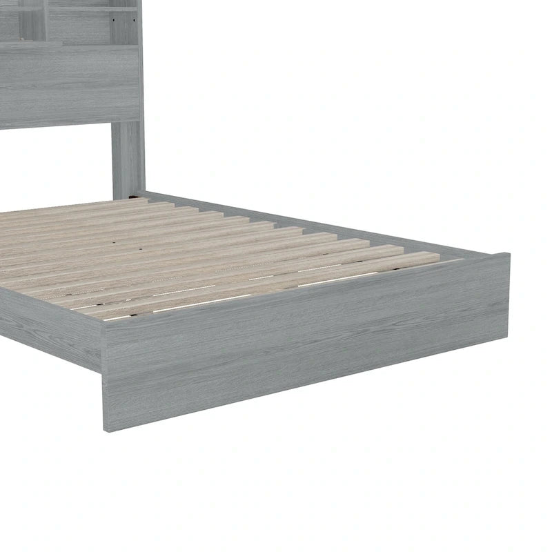 Lit plateforme queen size avec tête de lit de rangement et ports USB