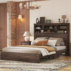 Lit plateforme queen size avec tête de lit de rangement et ports USB