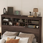 Lit plateforme queen size avec tête de lit de rangement et ports USB