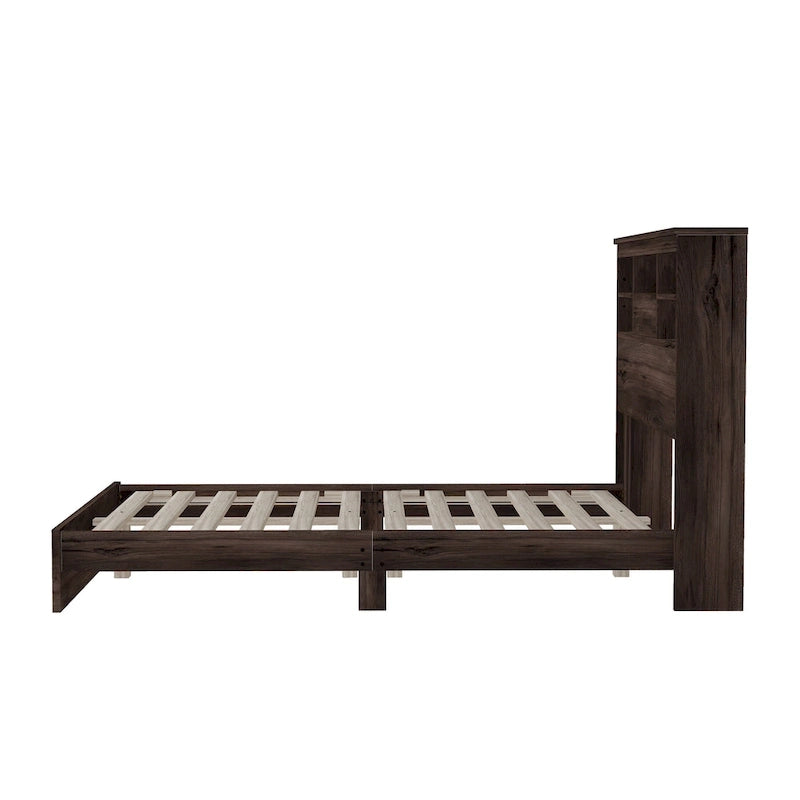 Lit plateforme queen size avec tête de lit de rangement et ports USB