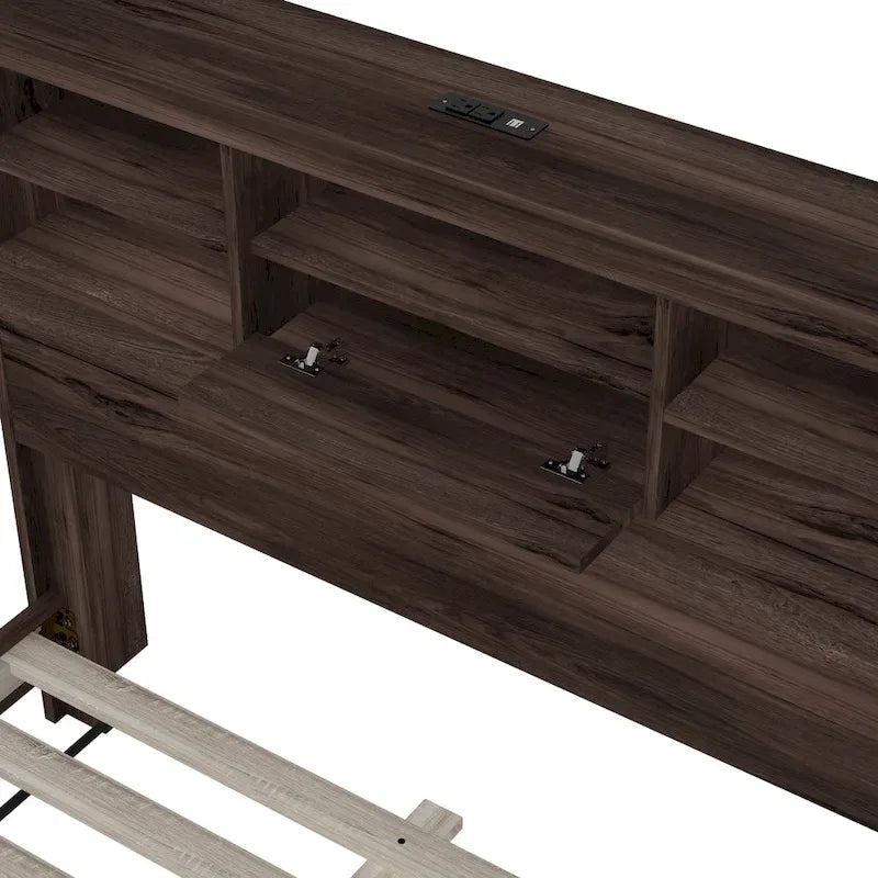 Lit plateforme queen size avec tête de lit de rangement et ports USB